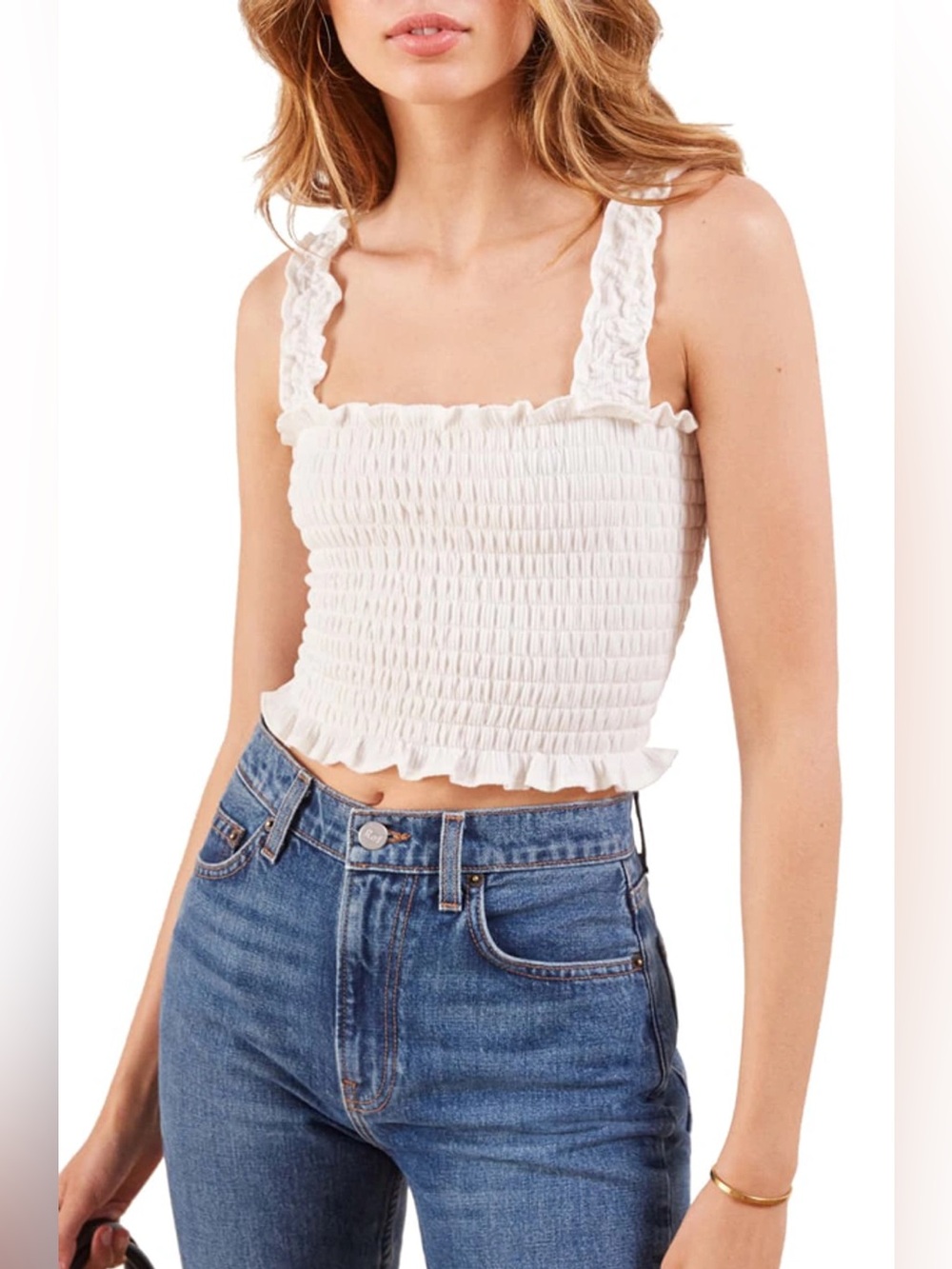 🤍 REFORMATION • Leonore Smocked Crop Top, white